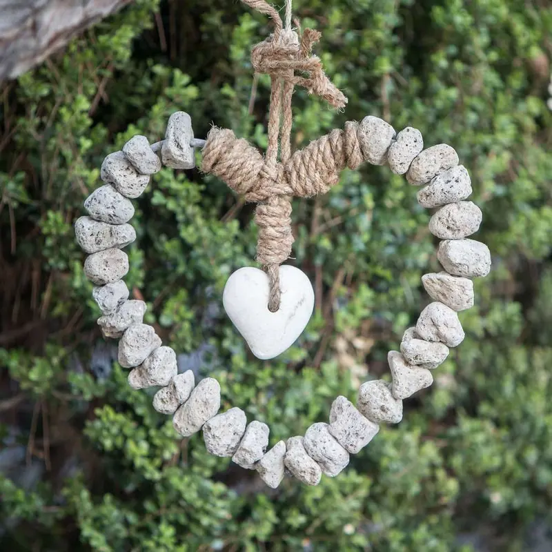 Feather Rock Heart Wreathe with Stone Heart Set of 3 By Garden Age Supply
