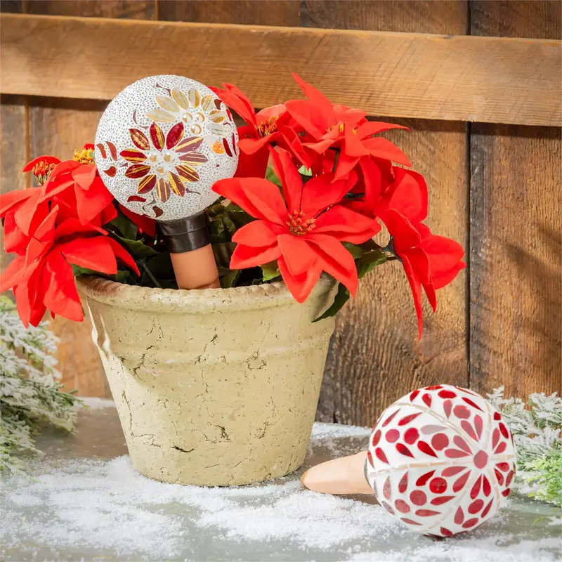 Feels Like The Holidays Plant Support, Watering Globe, Mosaic , Asst of 2, CDU