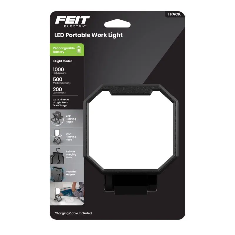 Feit 1000 lm LED Rechargeable Hanging Hook Folding Worklight - Open Box
