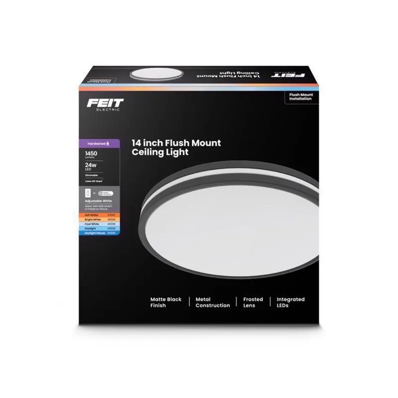 Feit 6.3 in. H X 14 in. W X 14 in. L Matte Black Black Ceiling Fixture
