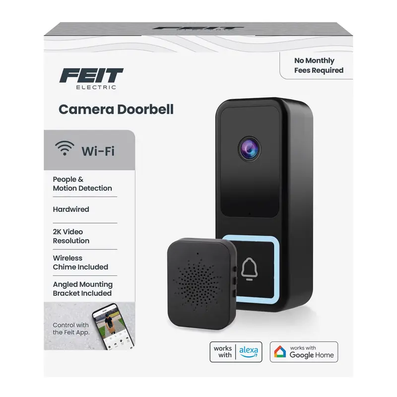 Feit Black Plastic Wireless Smart-Enabled Video Doorbell - Open Box
