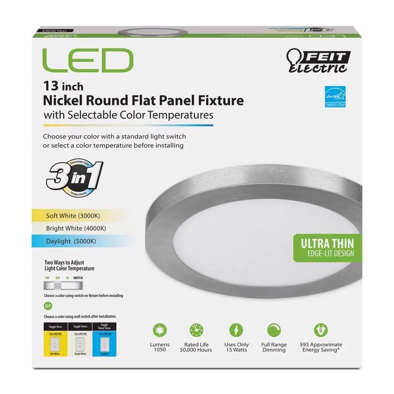 FEIT Electric 13 in. W Nickel LED Flat Panel Light Fixture - Deal of The Week