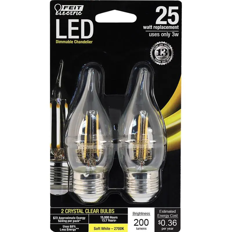 Feit Electric Clear Medium Base LED Decorative Bulb 2.2W 120V 200 lm. 2700K, 1.35 Dia. x 4.3 L in. - Open Box