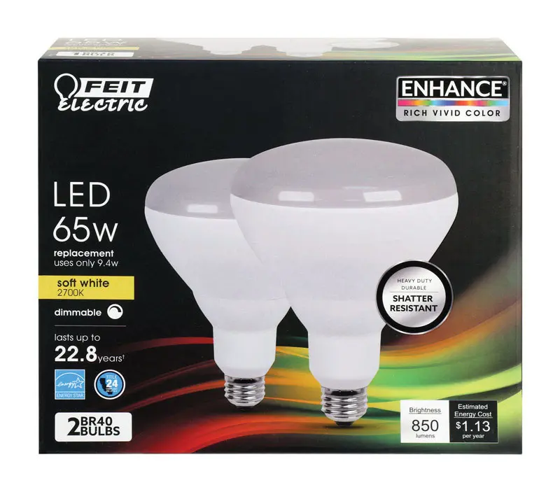 Feit Enhance BR40 E26 (Medium) LED Bulb Soft White 65 Watt Equivalence 2 pk - Deal of The Week