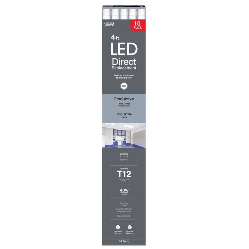 Feit Plug & Play T12 Cool White 47.4 in. G13 Linear LED Bulb 40 Watt Equivalence 10 pk - Deal of The Week