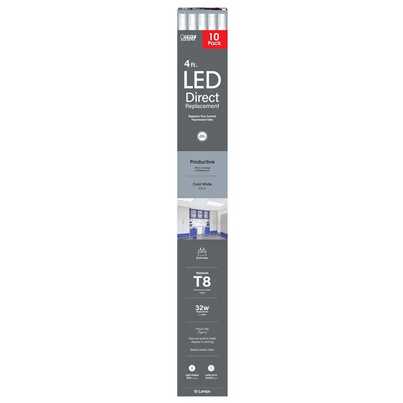 Feit Plug & Play T8 Cool White 47.4 in. G13 Linear LED Lamp 32 Watt Equivalence 10 pk - Deal of The Week