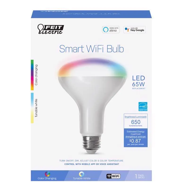 Feit Smart Home BR30 E26 (Medium) Smart-Enabled LED Bulb Color Changing 65 Watt Equivalence 1 pk - Open Box