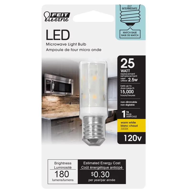 Feit T8 E17 (Intermediate) LED Bulb Warm White 25 Watt Equivalence 1 pk - Open Box