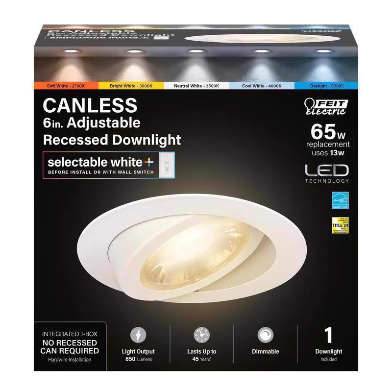 Feit White 6 in. W Aluminum LED Canless Recessed Downlight 10.3 W - Open Box