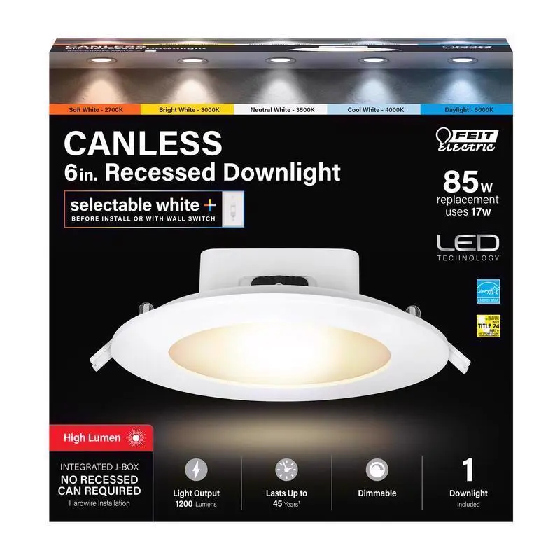 Feit White 6 in. W Aluminum LED Canless Recessed Downlight 85 W - Deal of The Week