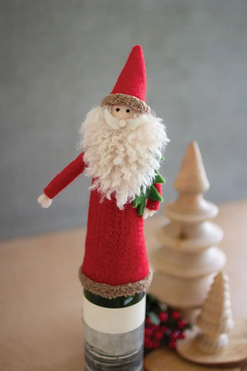 Felt Santa Wine Topper (Min 4) By Kalalou