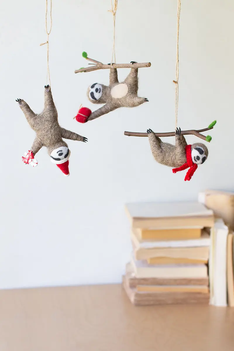 Felt Sloth Christmas Ornaments (Min 2) Set Of 3 By Kalalou