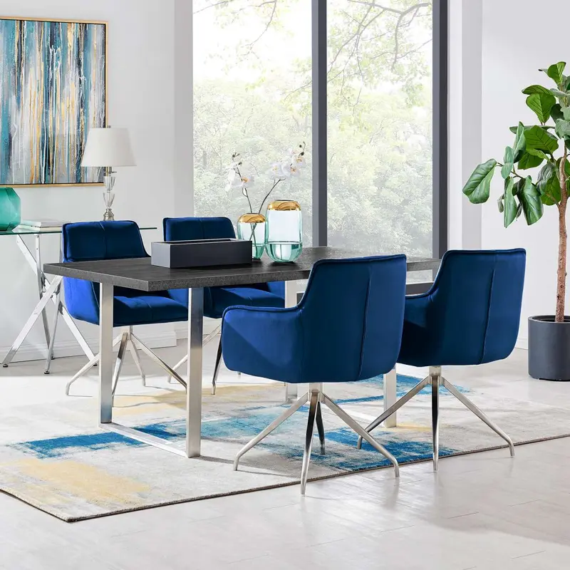 Fenton and Blue Noah 5 Piece Modern Rectangular Dining Set By Armen Living