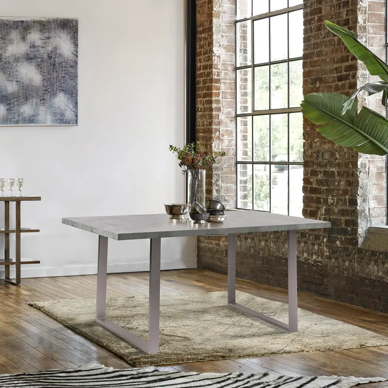 Fenton Dining Table with Cement Gray Laminate Top and Brushed Stainless Steel Base By Armen Living