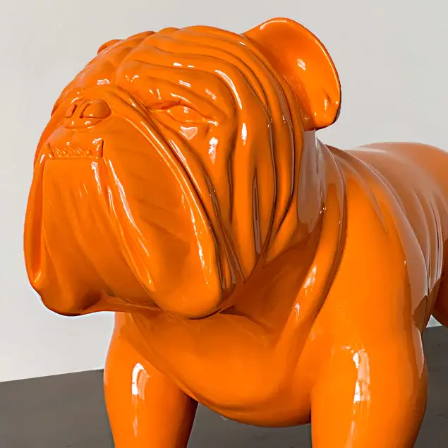 Fiberglass Bulldog Large Indore Sculpture, Orange By Gold Leaf Design Group