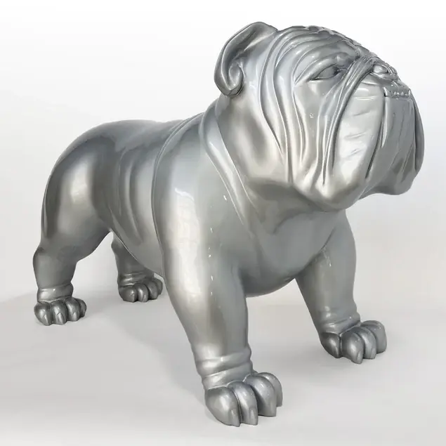 Fiberglass Bulldog Large Indore Sculpture, Silve By Gold Leaf Design Group