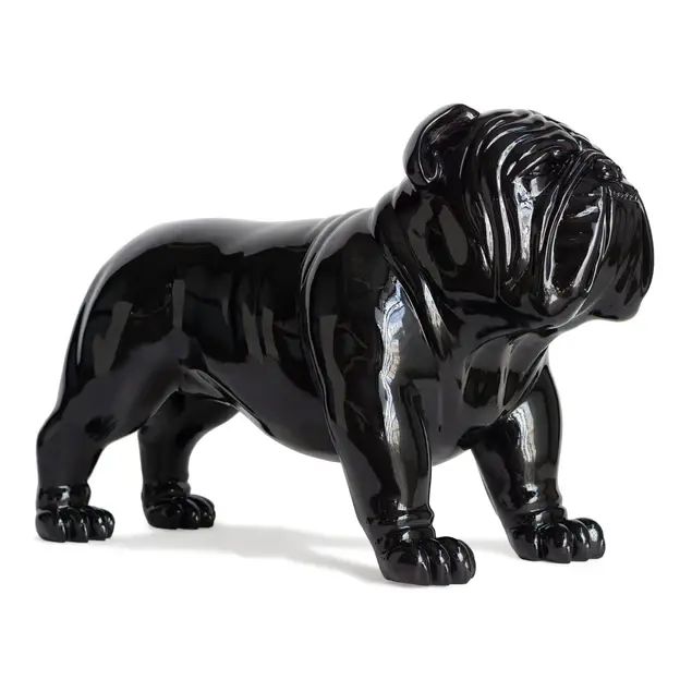 Fiberglass Bulldog MD Indore Sculpture, Black By Gold Leaf Design Group
