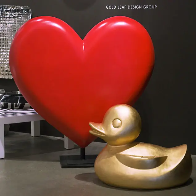 Fiberglass Duck Indore Sculpture, Gold Leaf By Gold Leaf Design Group