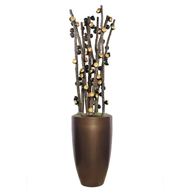 Fiberglass Large Barrel Planter, Brz/BLK, By Gold Leaf Design Group