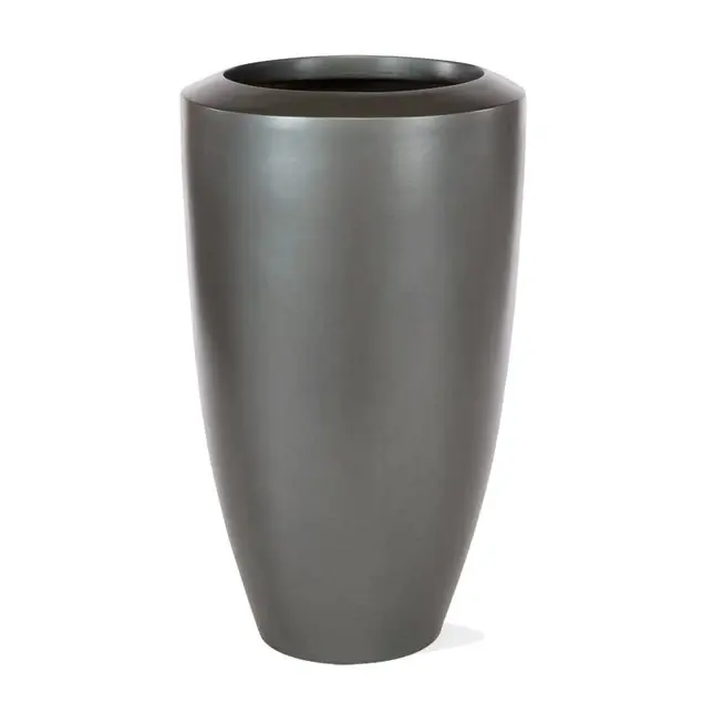 Fiberglass Large Barrel Planter, Pewter, By Gold Leaf Design Group
