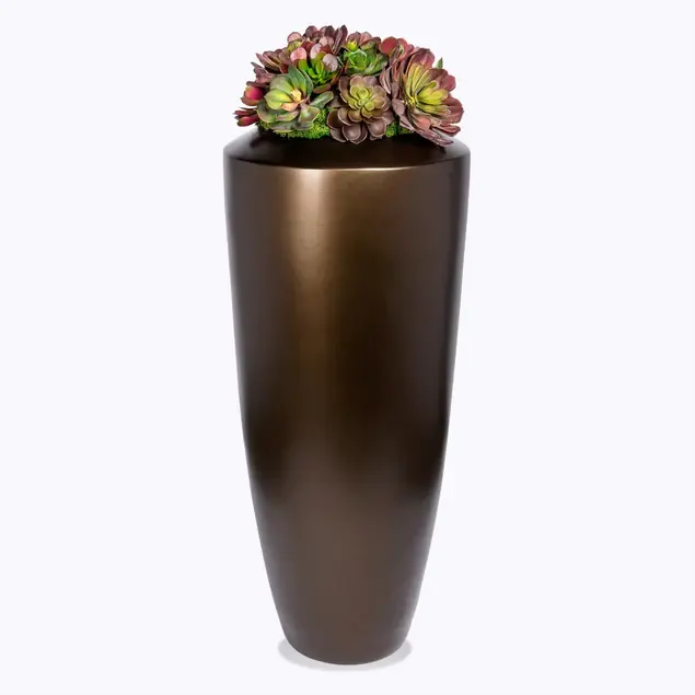 Fiberglass Small Barrel Planter, Brz/BK, By Gold Leaf Design Group