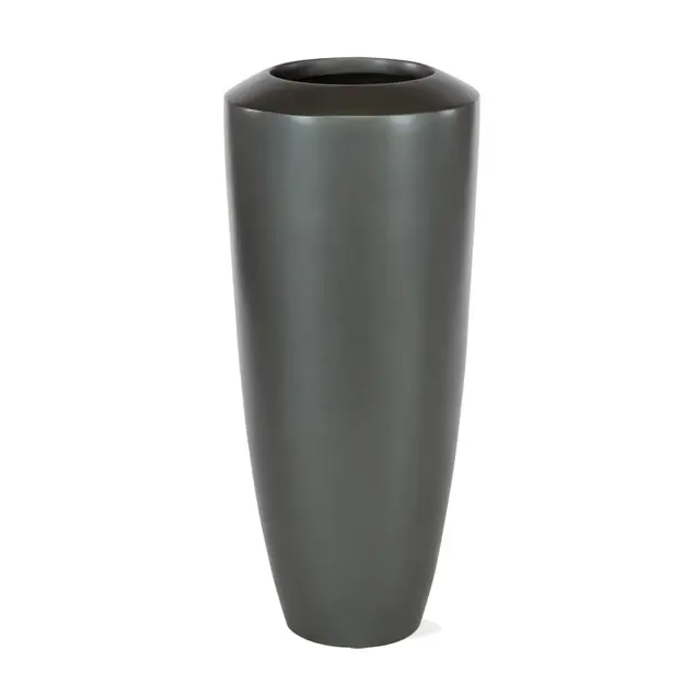 Fiberglass Small Barrel Planter, Pewter, By Gold Leaf Design Group