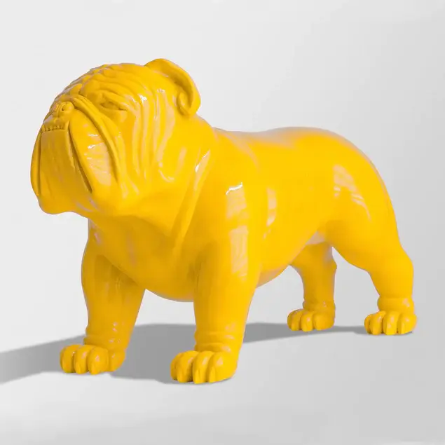 Fiberglass UV Bulldog Large Outdoor Sculpture, Yellow By Gold Leaf Design Group