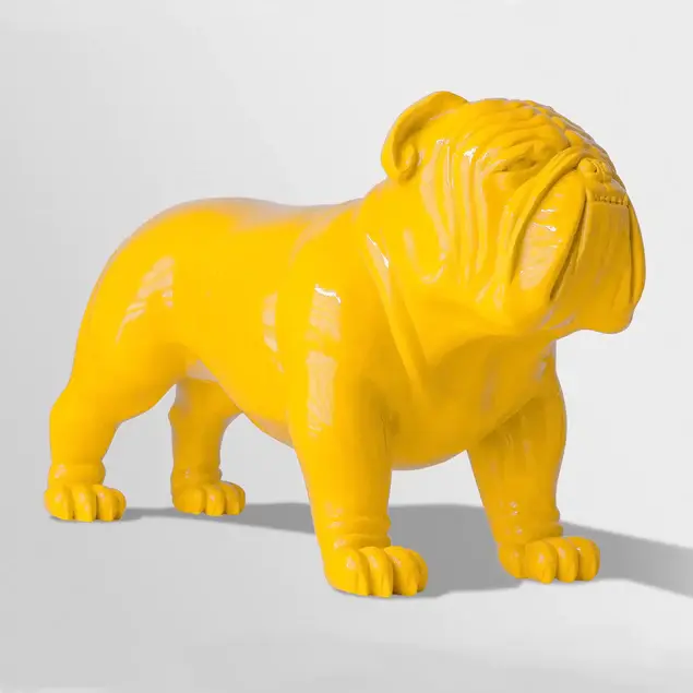 Fiberglass UV Bulldog MD Outdoor Sculpture, Yellow By Gold Leaf Design Group