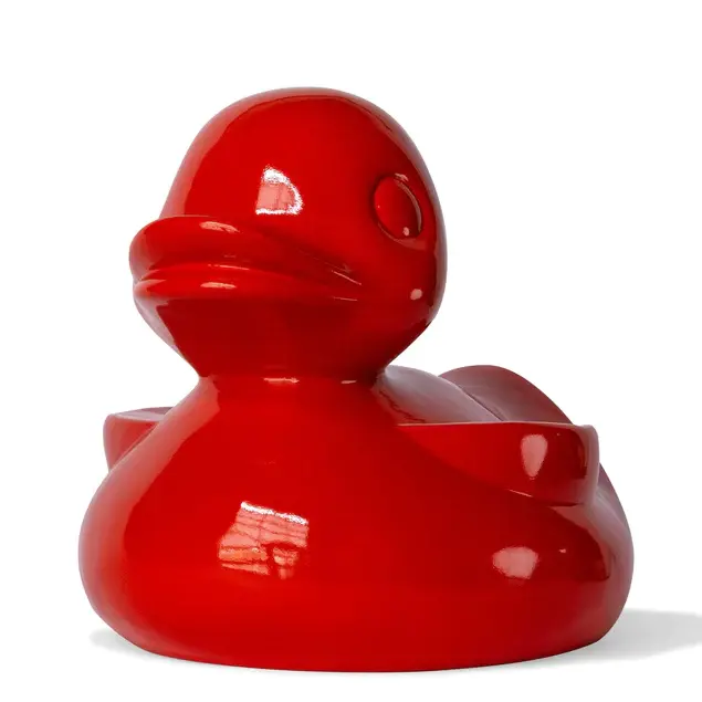 Fiberglass UV Duck Outdoor Sculpture, Red By Gold Leaf Design Group