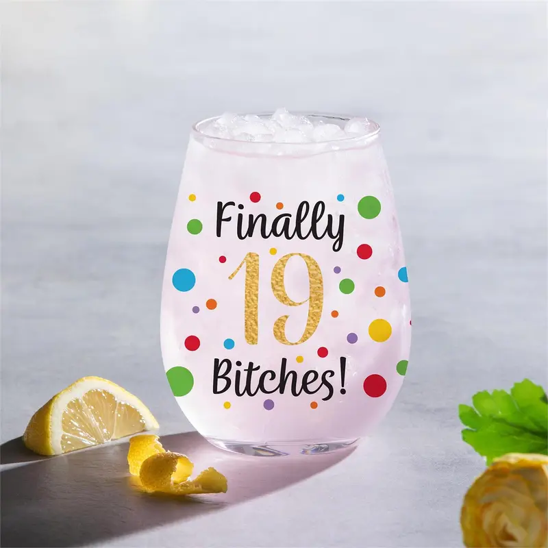 Finally 19 Bitches Stemless Glass, 17oz, Gift Box