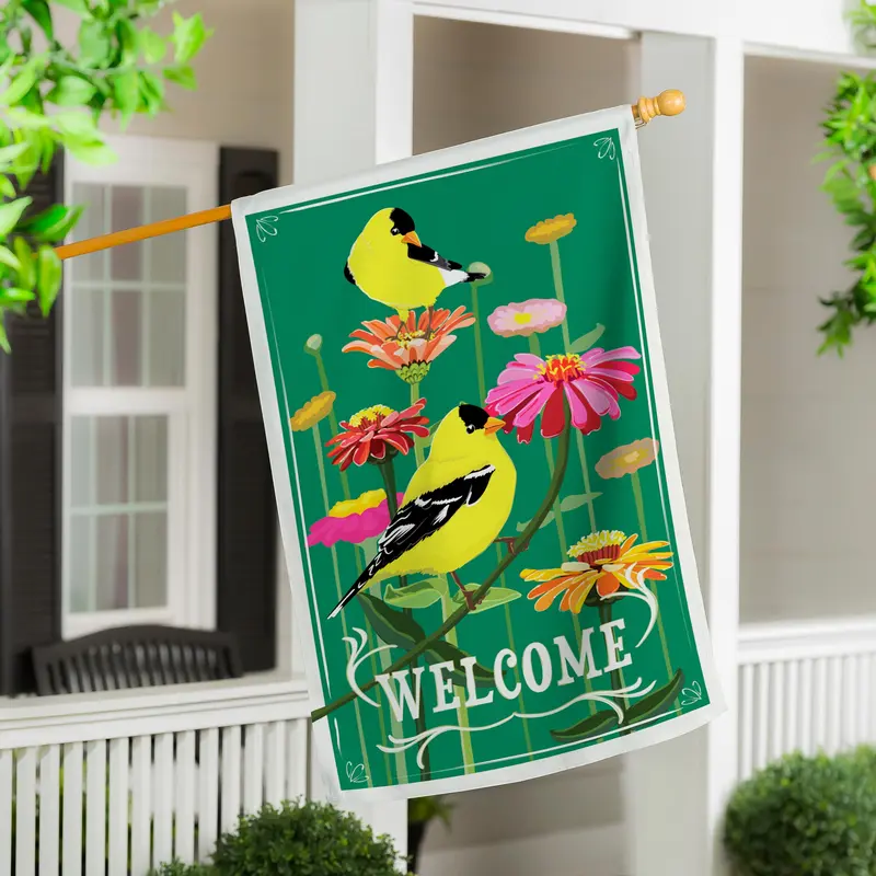 Finches and Flowers Applique House Flag
