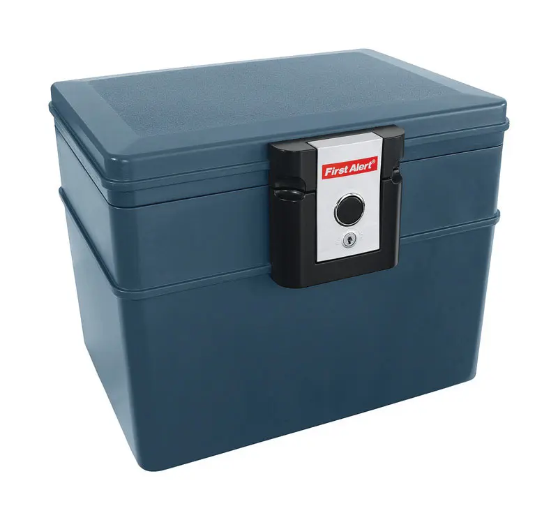 First Alert Steel Gray Key Lock Waterproof File Chest 0.62 cu. ft. Capacity, 13 H x 16.25 W in. - Open Box