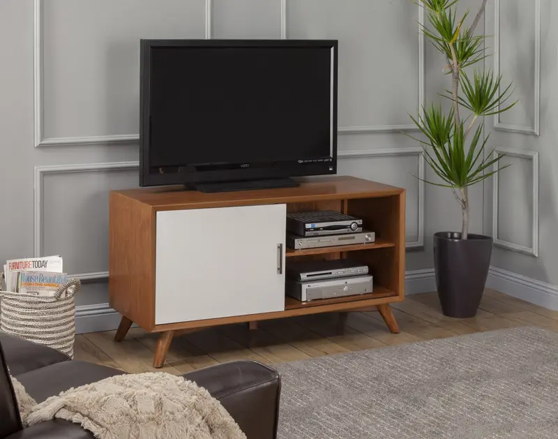 Flair 50" Acorn and White Mid Century Mod TV Console By Homeroots