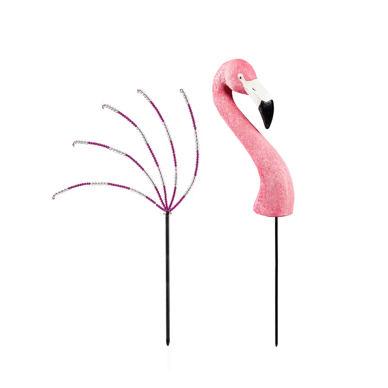 Flamingo Animal Head Garden Stake with Beaded Tail, Set of 2,84g3891