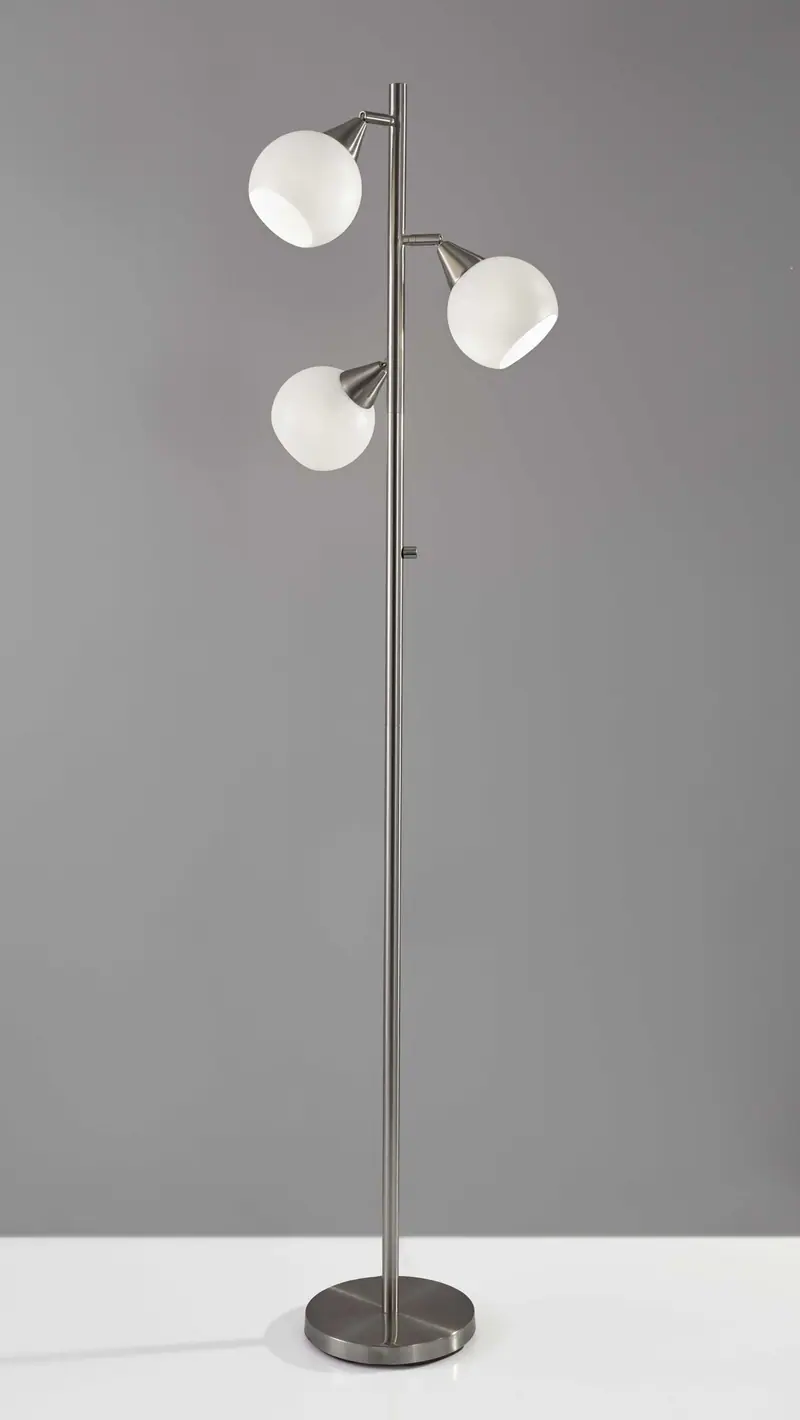 Floor Lamp Brushed Steel Metal Three Adjustable Globes By Homeroots
