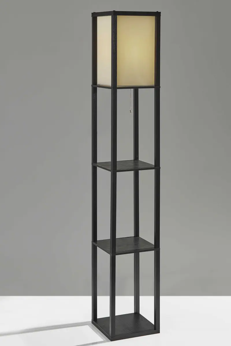 Floor Lamp with Black Wood Finish Storage Shelves By Homeroots