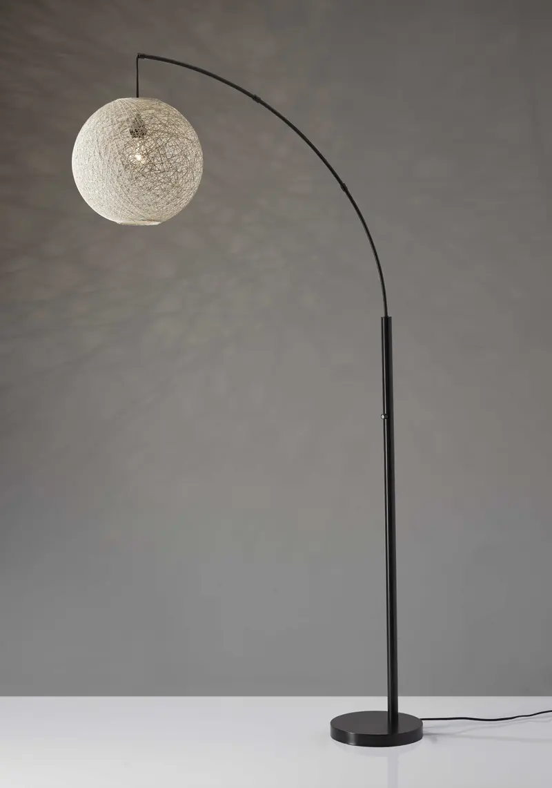 Floor Lamp with Bronze Metal Arc and Groovy Rattan String Ball Shade By Homeroots