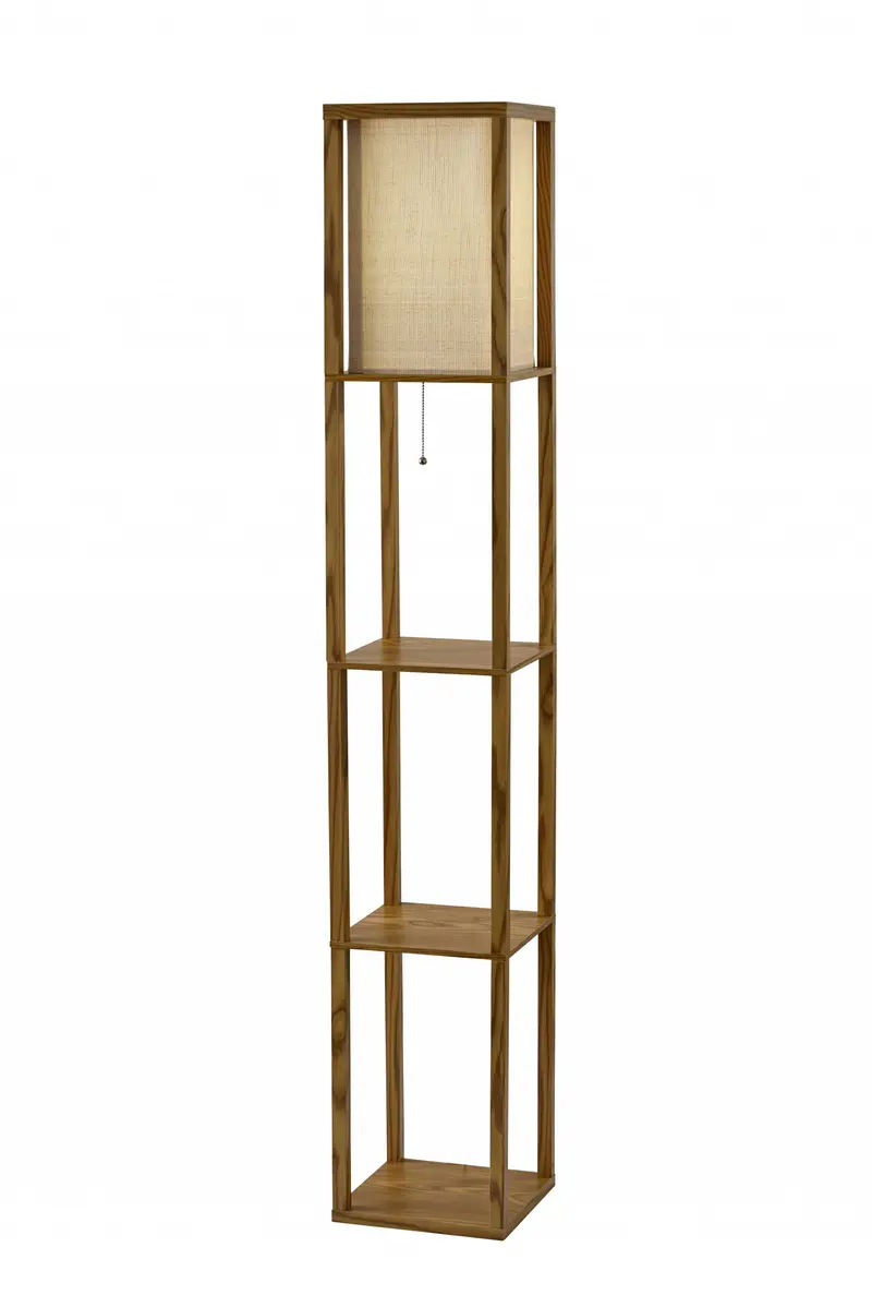 Floor Lamp with Natural Wood Finish Storage Shelves