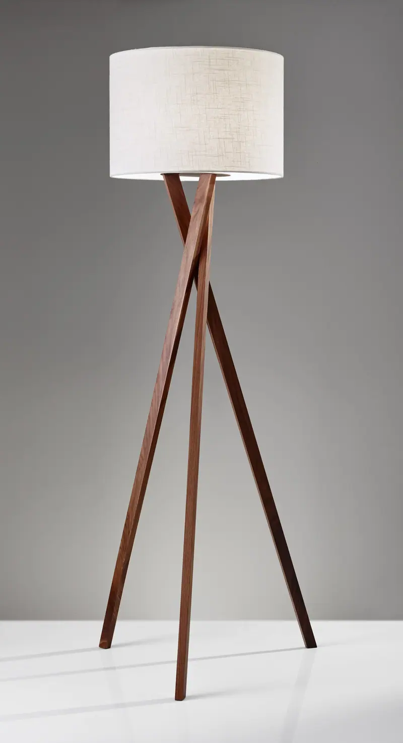 Floor Lamp with Walnut Wood Tripod Leg By Homeroots