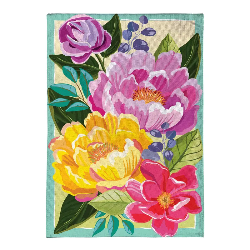 Floral Burst Burlap Garden Flag