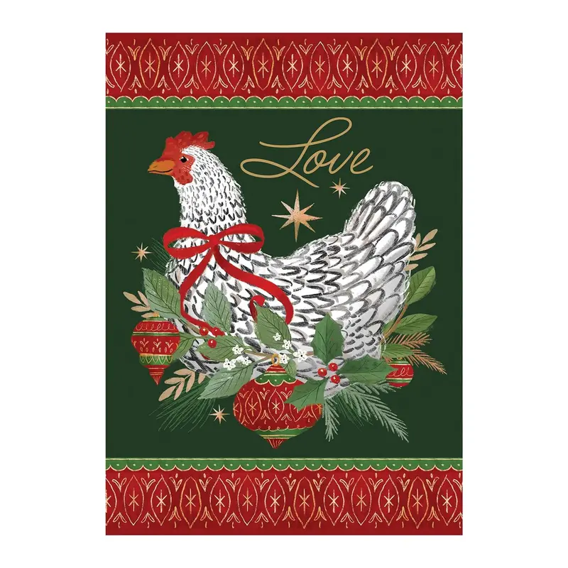 Floral Christmas Chicken Suede Garden Flag_x000D_