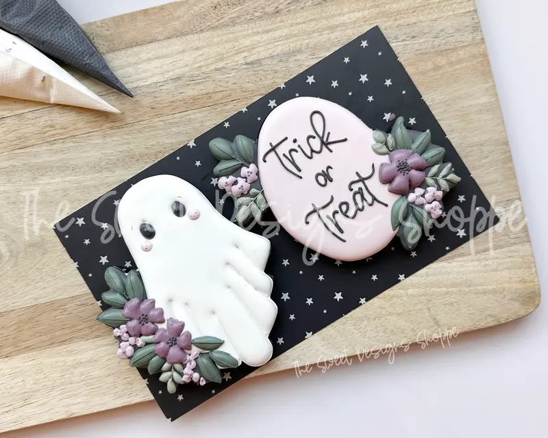Floral Ghost & Trick or Treat Plaque Cookie Cutter Set - Set of 2 - Cookie Cutters