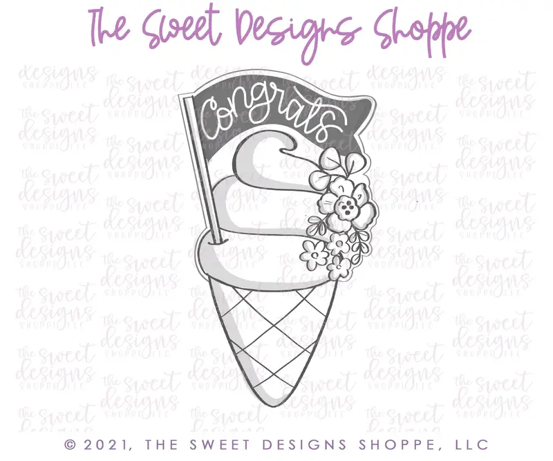 Floral Ice Cream with Flag - Cookie Cutter