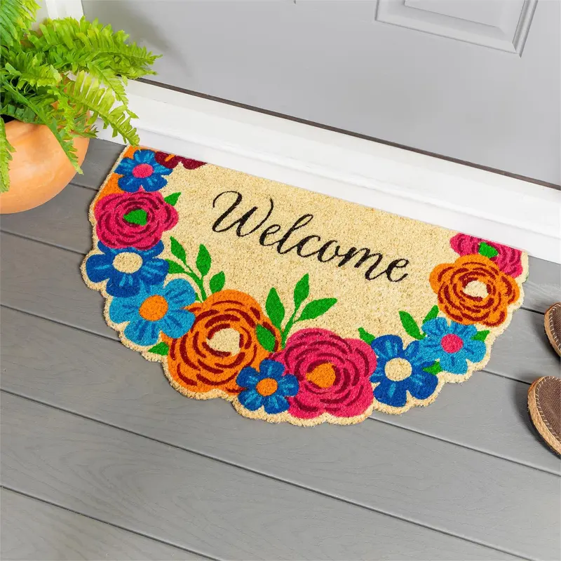 Floral Patterned Bunny Florals Shaped Coir Mat