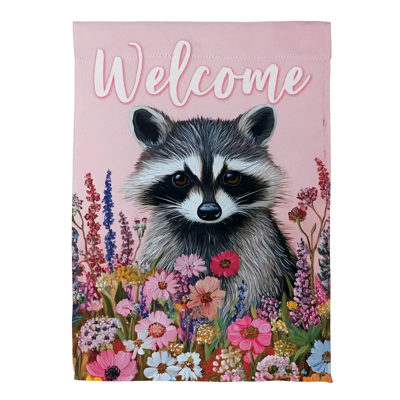 Floral Racoon Suede House Flag