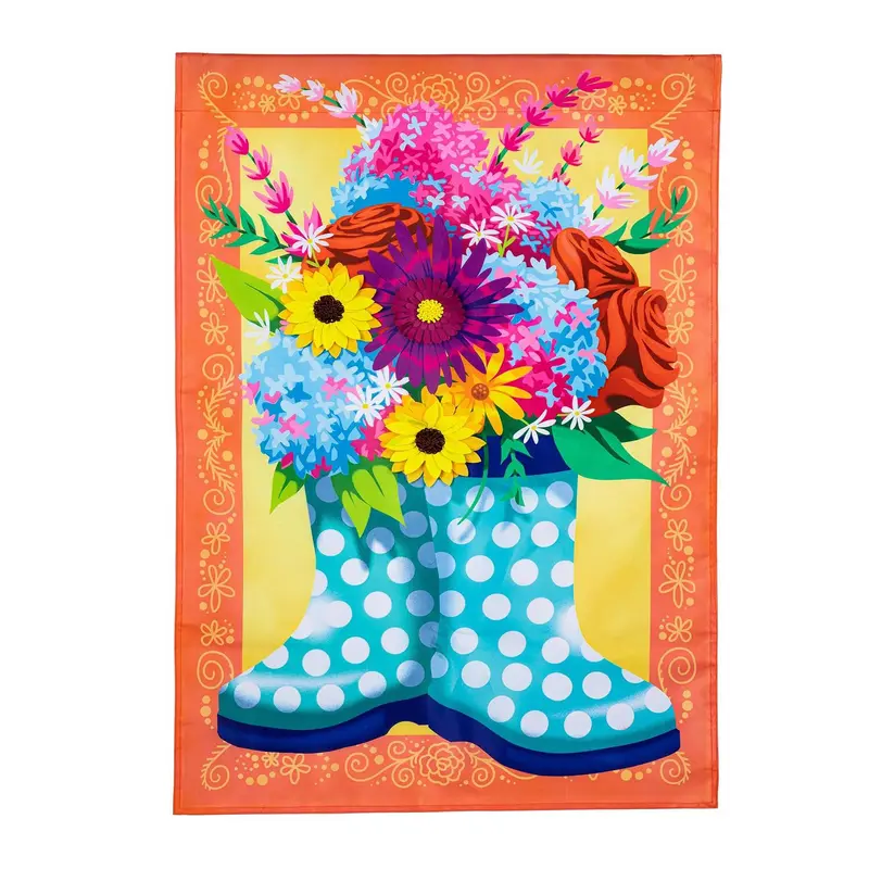 Floral Rain Boots Applique House Flag
