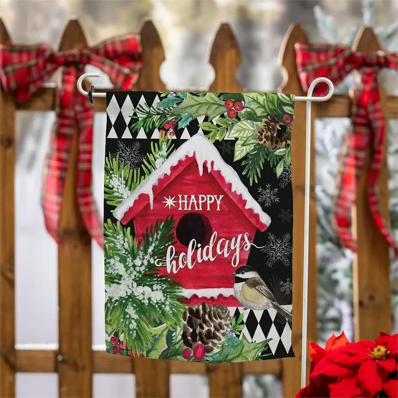 Floral Red Birdhouse Suede Garden Flag