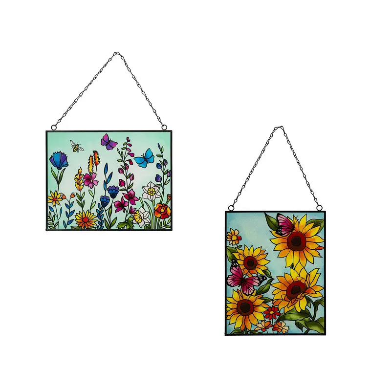 Floral Stained Glass Wall Decor, 8" L x 10" H