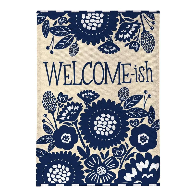 Floral Welcome-ish Burlap Flag House