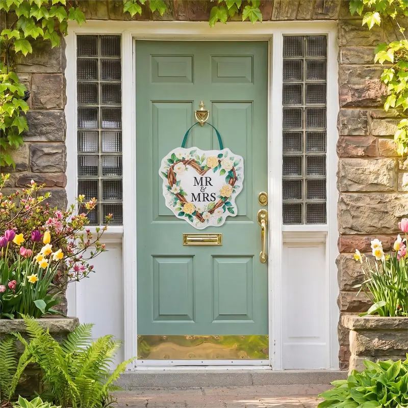 Floral Wreath Mr. & Mrs. Shaped Door Decor